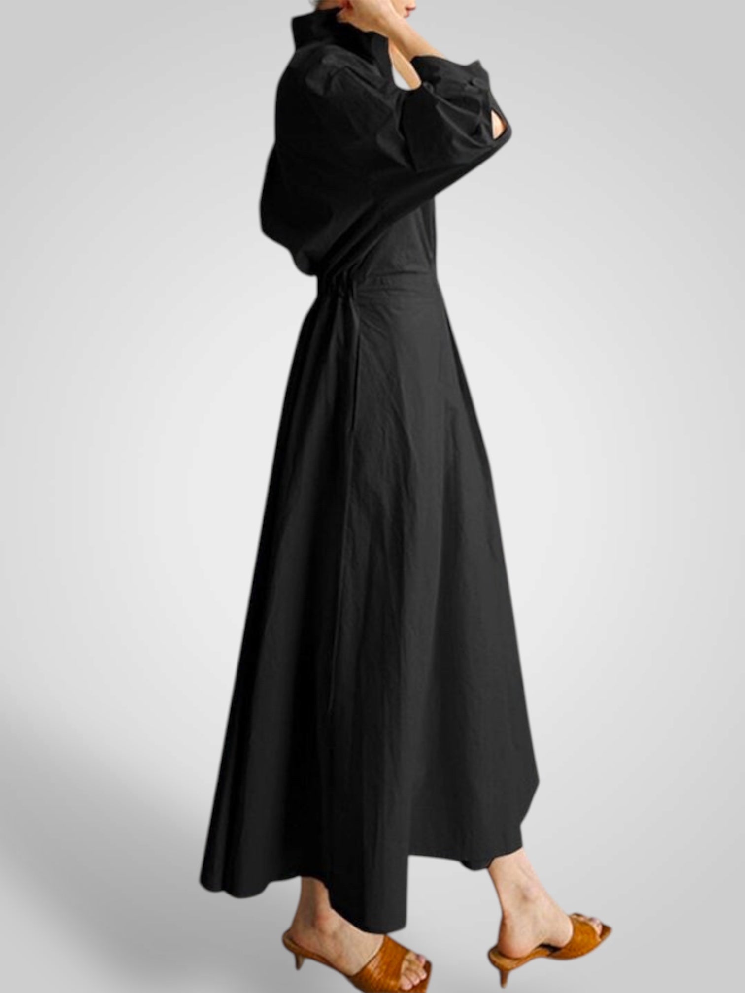 Έλλα | Γυναικεία Μάξι Φόρεμα με Pockets, Buttons, Μακρυμάνικοs