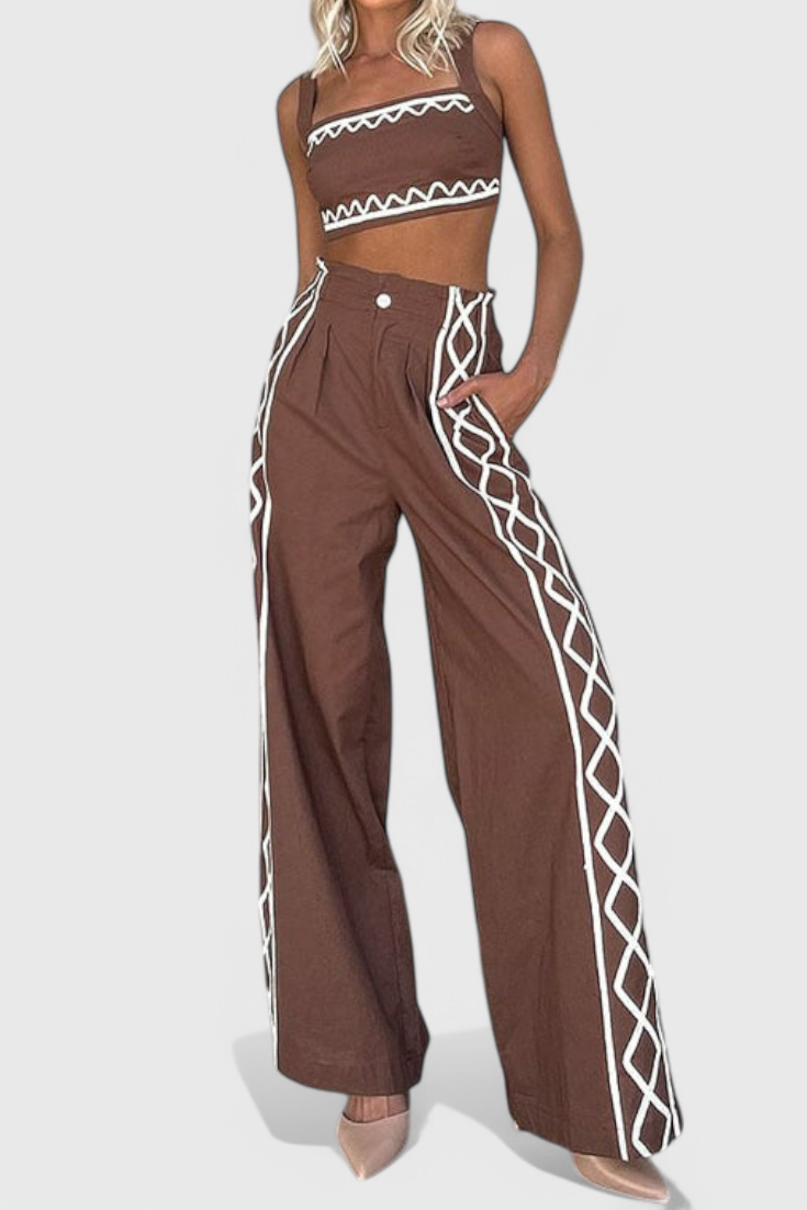 Mirella Set Crop Top και Φαρδύ Παντελόνι με Ζιγκ-Ζαγκ Μοτίβο