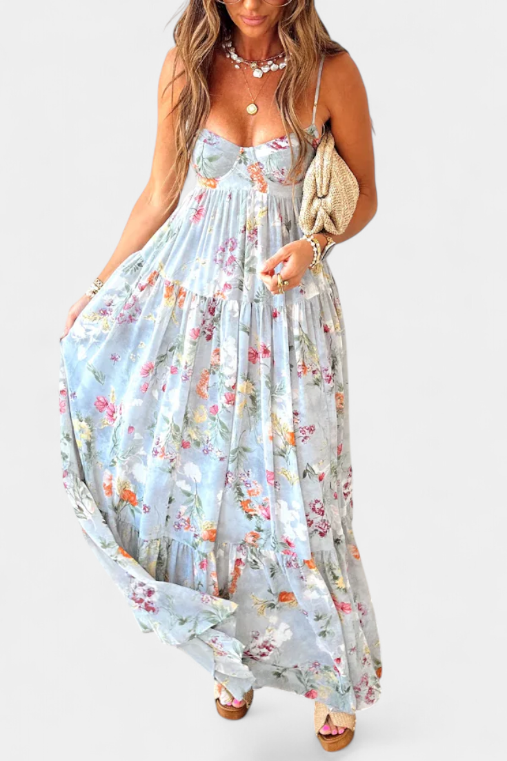 Neha Φόρεμα Floral με Ανοιχτή Πλάτη και Τιράντες Σπαγγέτι