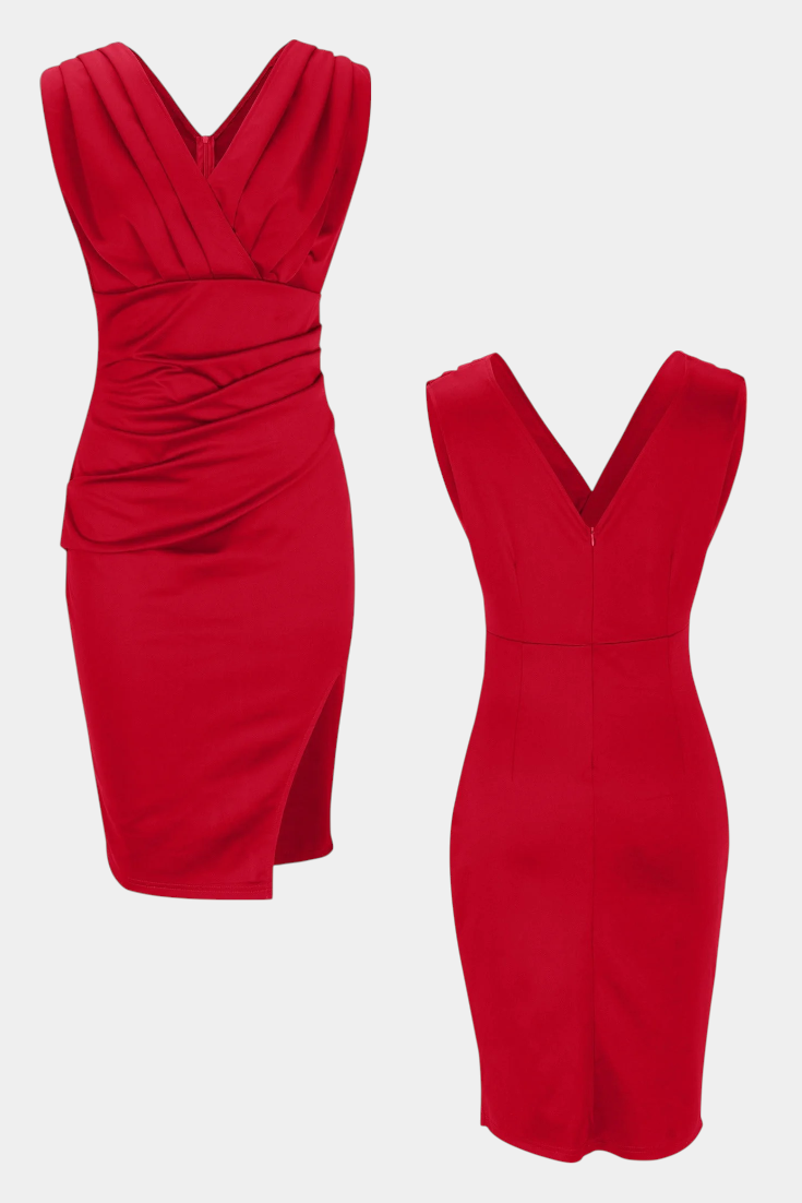 Rosanna Κομψό Φόρεμα Bodycon με Λαιμόκοψη V και Σκίσιμο στο Πλάι