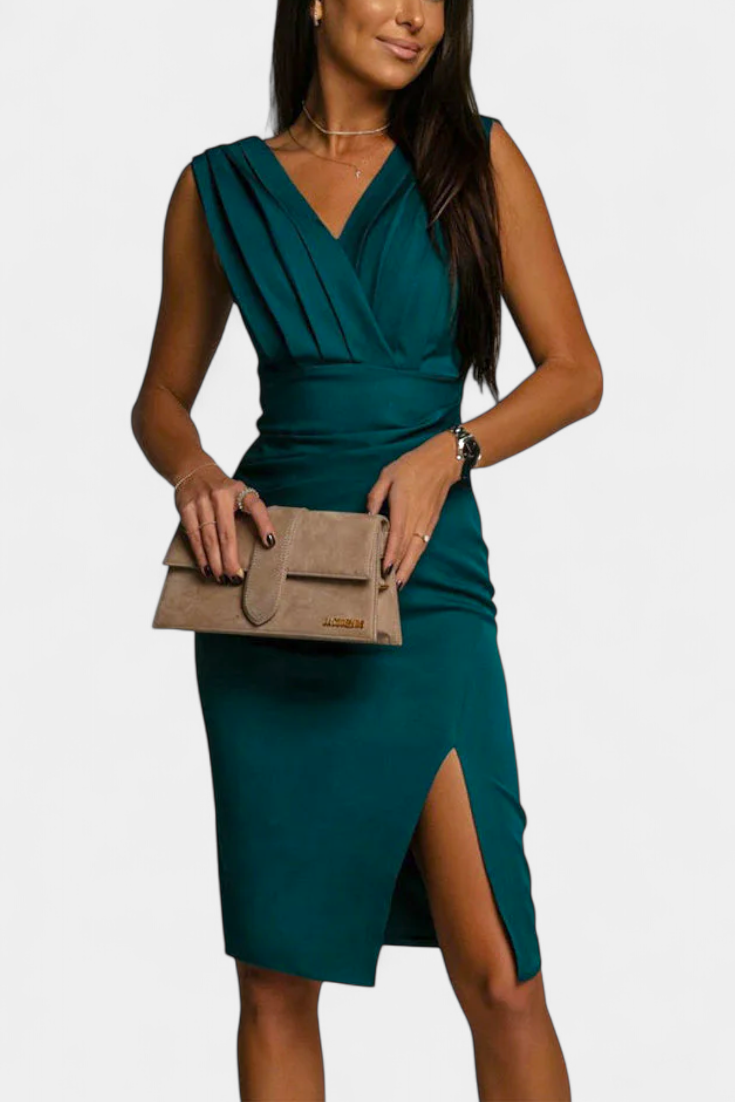 Rosanna Κομψό Φόρεμα Bodycon με Λαιμόκοψη V και Σκίσιμο στο Πλάι